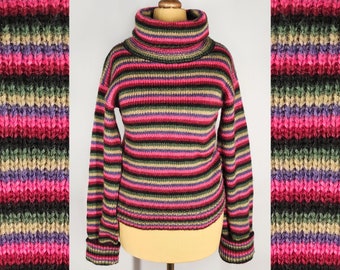 Bright high neck wool sweater, striped knitted vintage pullover, Y2K women's turtleneck jumper