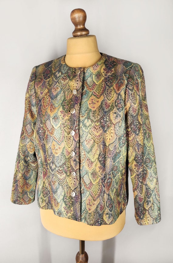 Vintage tapestry blazer with metallic sheen, wome… - image 3