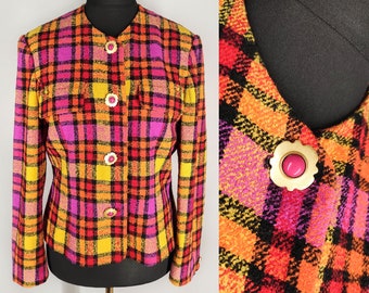 Bright vintage blazer, plaid Betty Barclay women&#39;s jacket, wool blend mod blazer