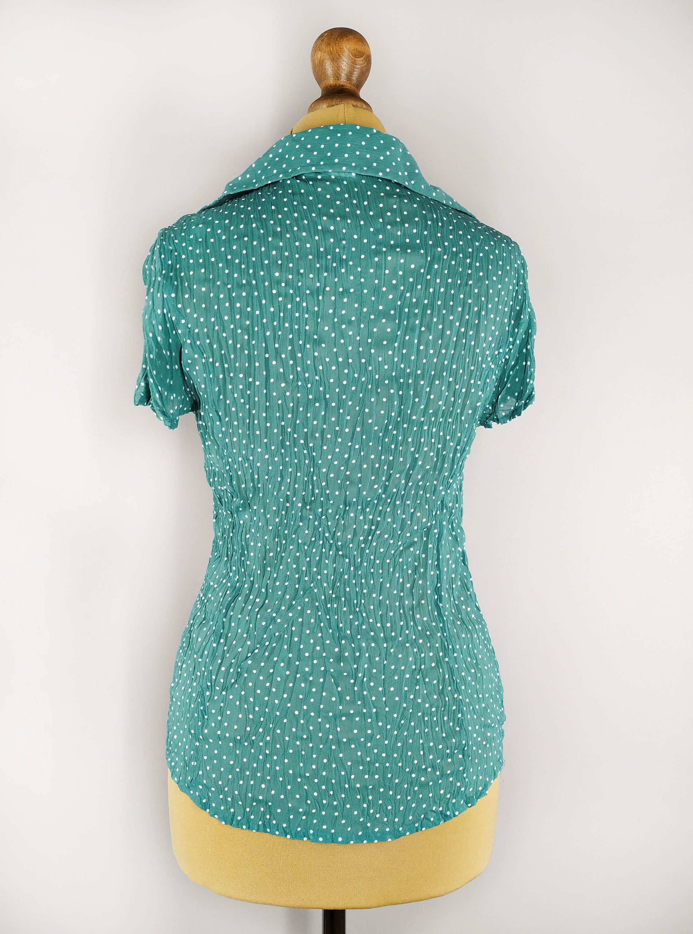 Green - Polka Dot Hand Embroidery Cotton Blouse Piece 17