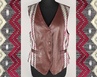 ビンテージ 希少 70S ハンドメイド 1点物 レザー パッチワーク ベスト 