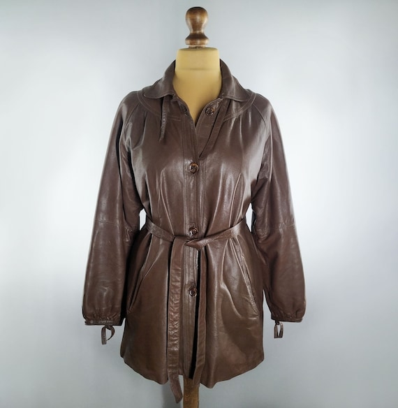 Vintage leather trench coat brown