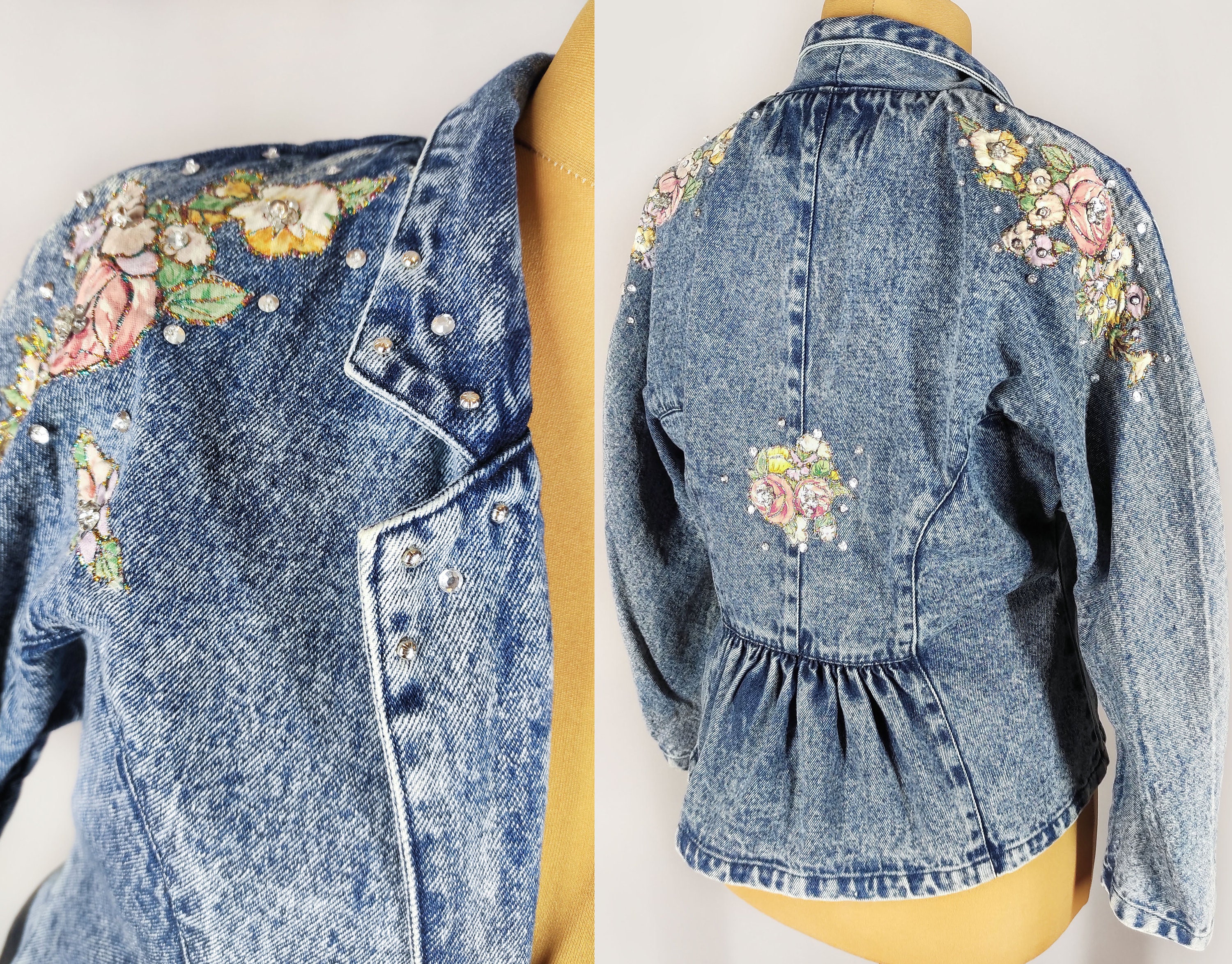 80s/90s handpainted floral denim jacket | Garmentory