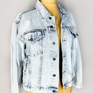 Vintage acid wash denim jacket, 80s light blue jean jacket, Brooker denim jacket size M