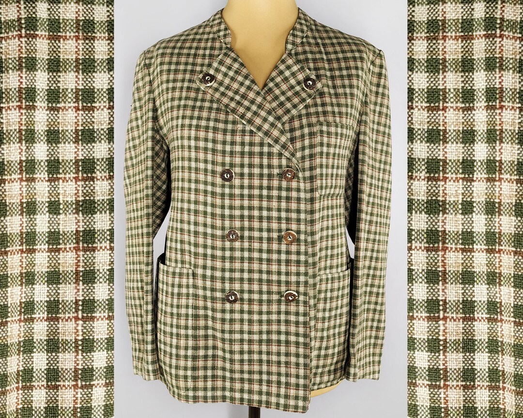 【vintage】80s check double breasted setup Checkered Vintage Blazer, Oversized Double Breasted Women's