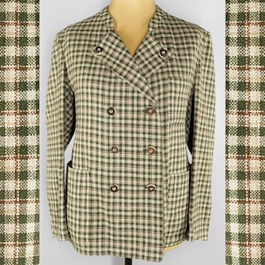 Checkered vintage blazer, oversized double breasted women's blazer from the 80s