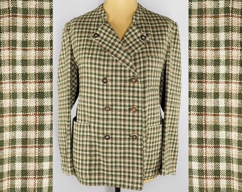 Checkered vintage blazer, oversized double breasted women's blazer from the 80s
