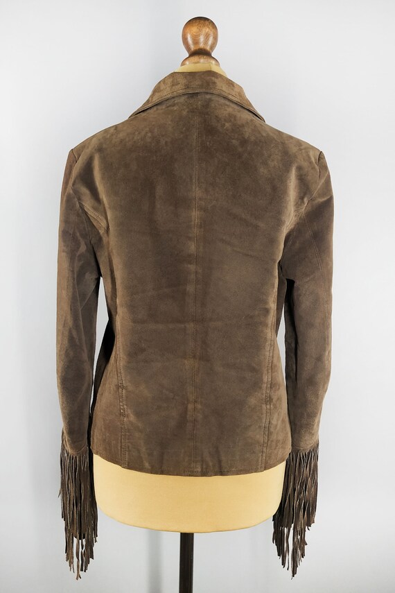 Vintage suede leather jacket with fringe sleeves - image 7