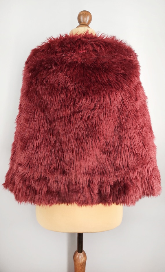 Vintage faux fur bolero, red fur shrug, kitsch wo… - image 5