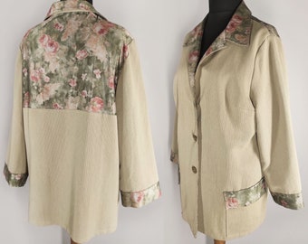 Oversize'owa marynarka vintage z kwiatowymi detalami, lekka damska kurtka z lat 90.