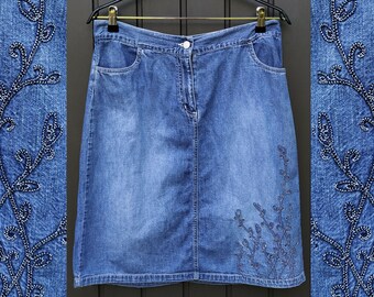 Minifalda vaquera vintage con bordados, falda de mujer jean azul Y2K