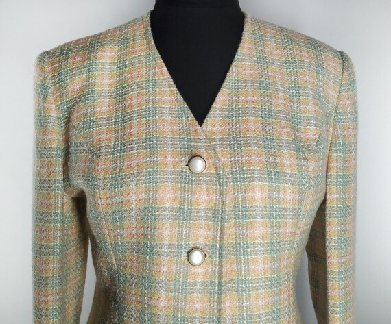 Vintage tweed blazer in pastel colors and plaid pa