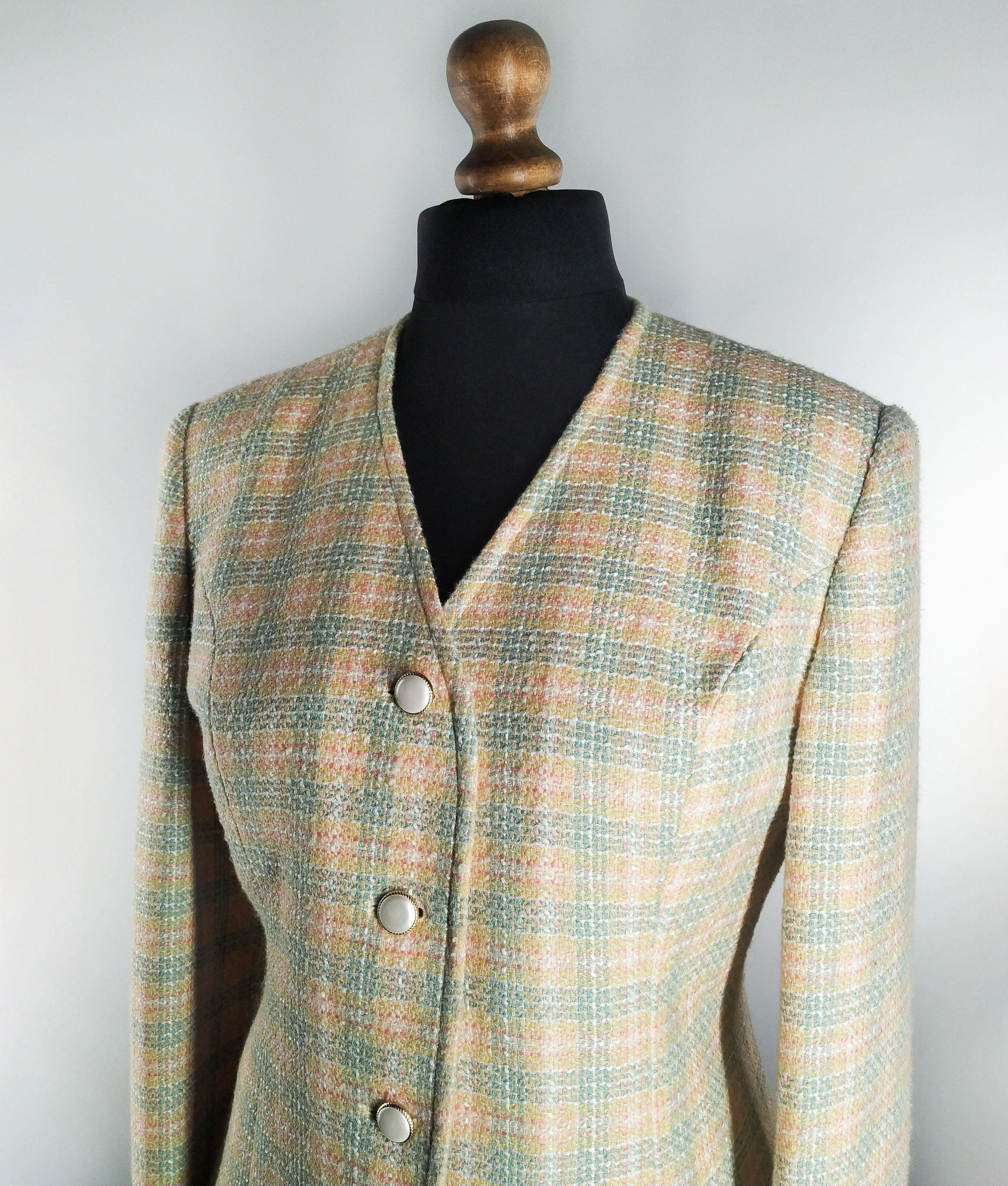 Vintage Tweed Blazer in Pastel Colors and Plaid Pattern - Etsy