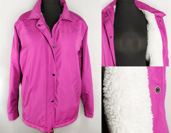 Bright vintage jacket in fuchsia with faux shearli