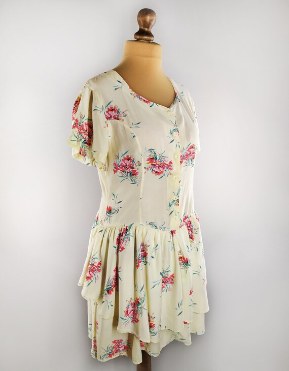 Vintage cottagecore floral ruffle mini dress in p… - image 5