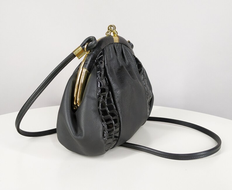 Vintage black shoulder bag, faux leather small crossbody bag image 2