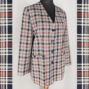 Checkered women&#39;s blazer, oversized vintage blazer