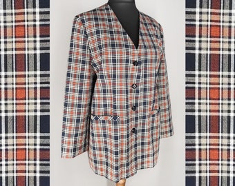 Checkered women's blazer, oversized vintage blazer
