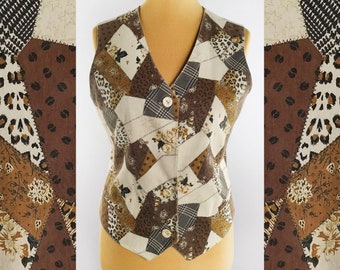 Vintage patchwork vest in crazy prints