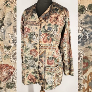 Vintage gold floral blazer, women&#39;s metallic jacket