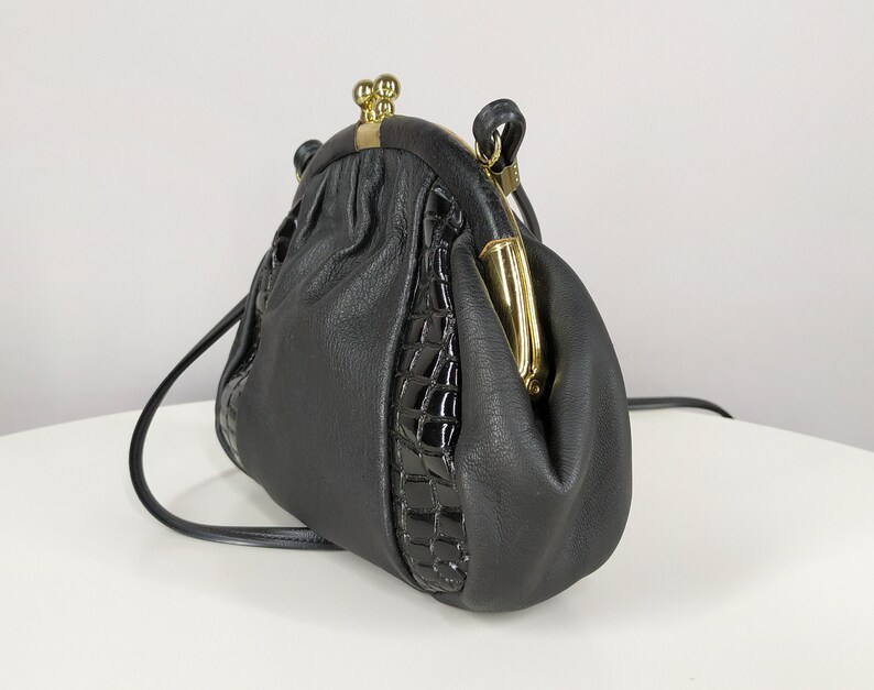 Vintage black shoulder bag, faux leather small crossbody bag image 5