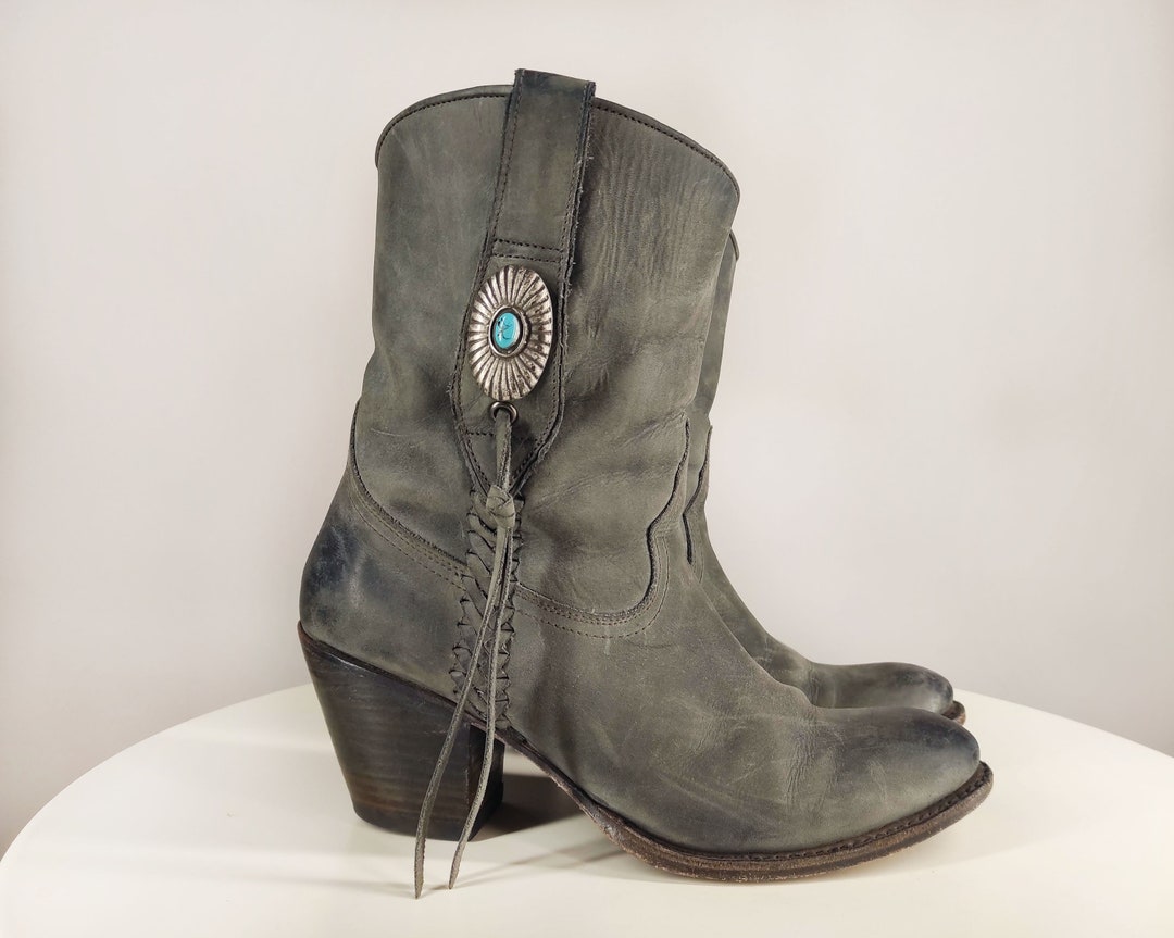 Leather Cowboy Boots With Tassels Women's Cowgirl Boots Etsy