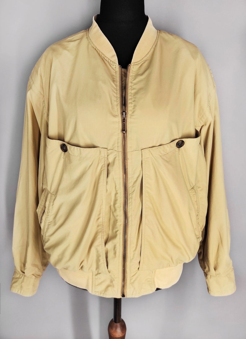 Vintage men's bomber jacket, yellow oversized jacket image 2