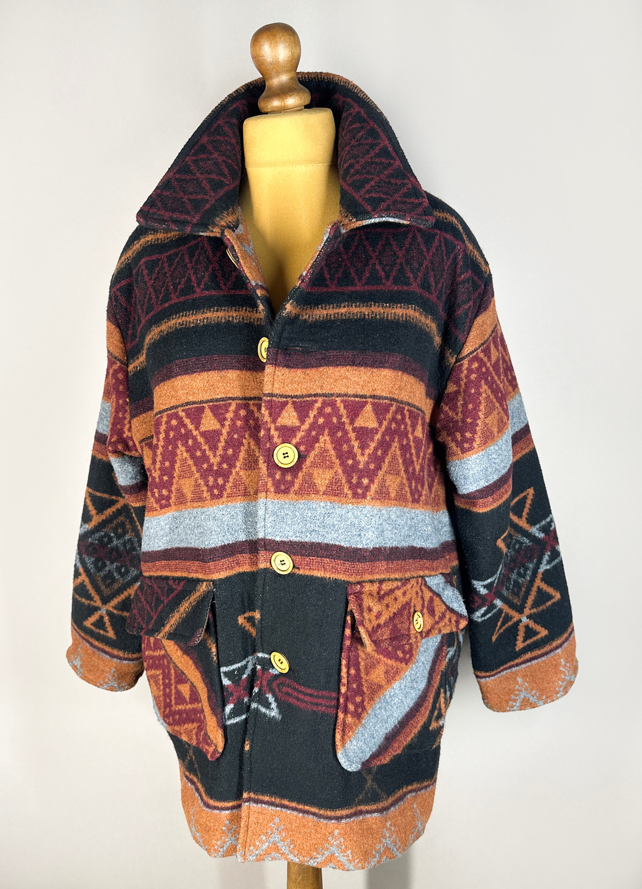 【激レア】90s vintage native pattern JKT XL Vintage Southwestern Wool Jacket, Tribal Print Men's Jacket, 90s