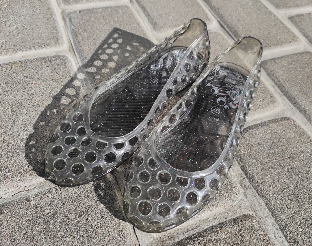 Glitter Jelly Shoes Clear Vintage Jellies Transparent Cutout Etsy