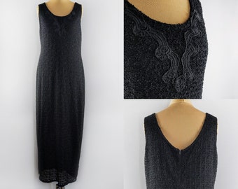Vintage black crochet maxi dress with embroidery