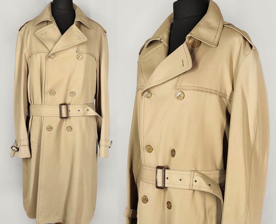 Mens double breasted 2025 trench coat with belt
