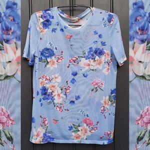 Top de malla Y2K, camiseta floral de mujer vintage