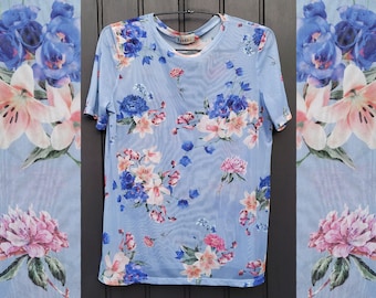 Y2K mesh top, vintage women's floral t-shirt