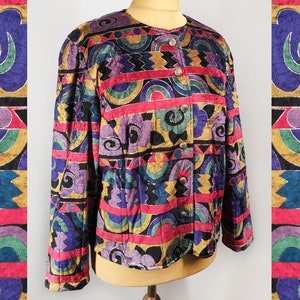 Colorful velvet blazer, women&#39;s vintage jacket in abstract print from the 80s
