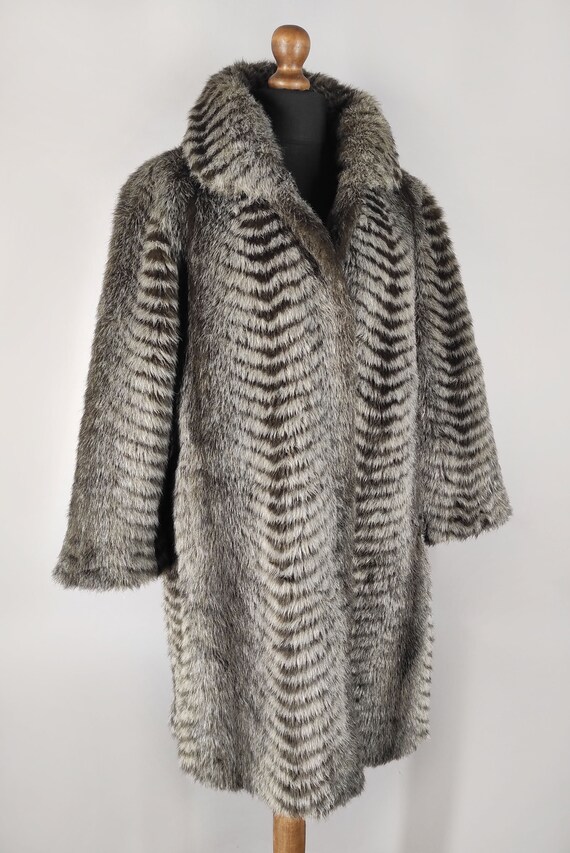Vintage gray faux fur coat, animal print women's … - image 6