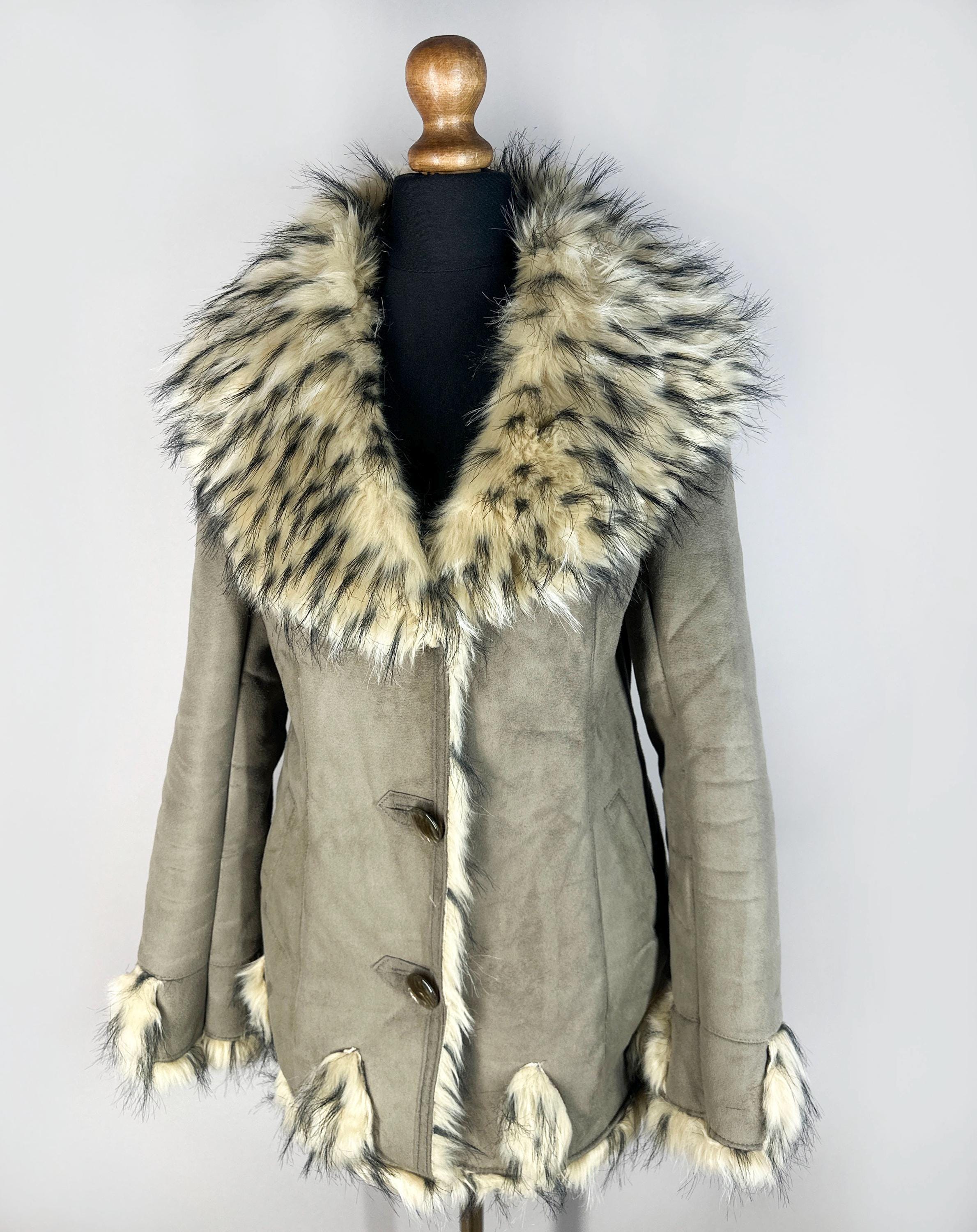 Vintage Penny Lane Coat, Faux Shearling Jacket, Women's Y2K