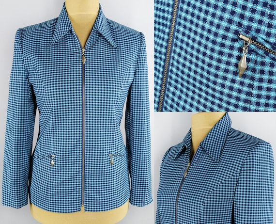 Vintage blue checkered blazer with zipper