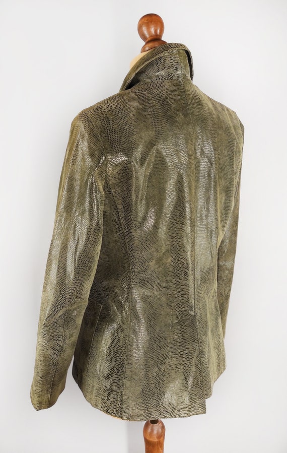 Vintage leather women's blazer, green snakeskin l… - image 6