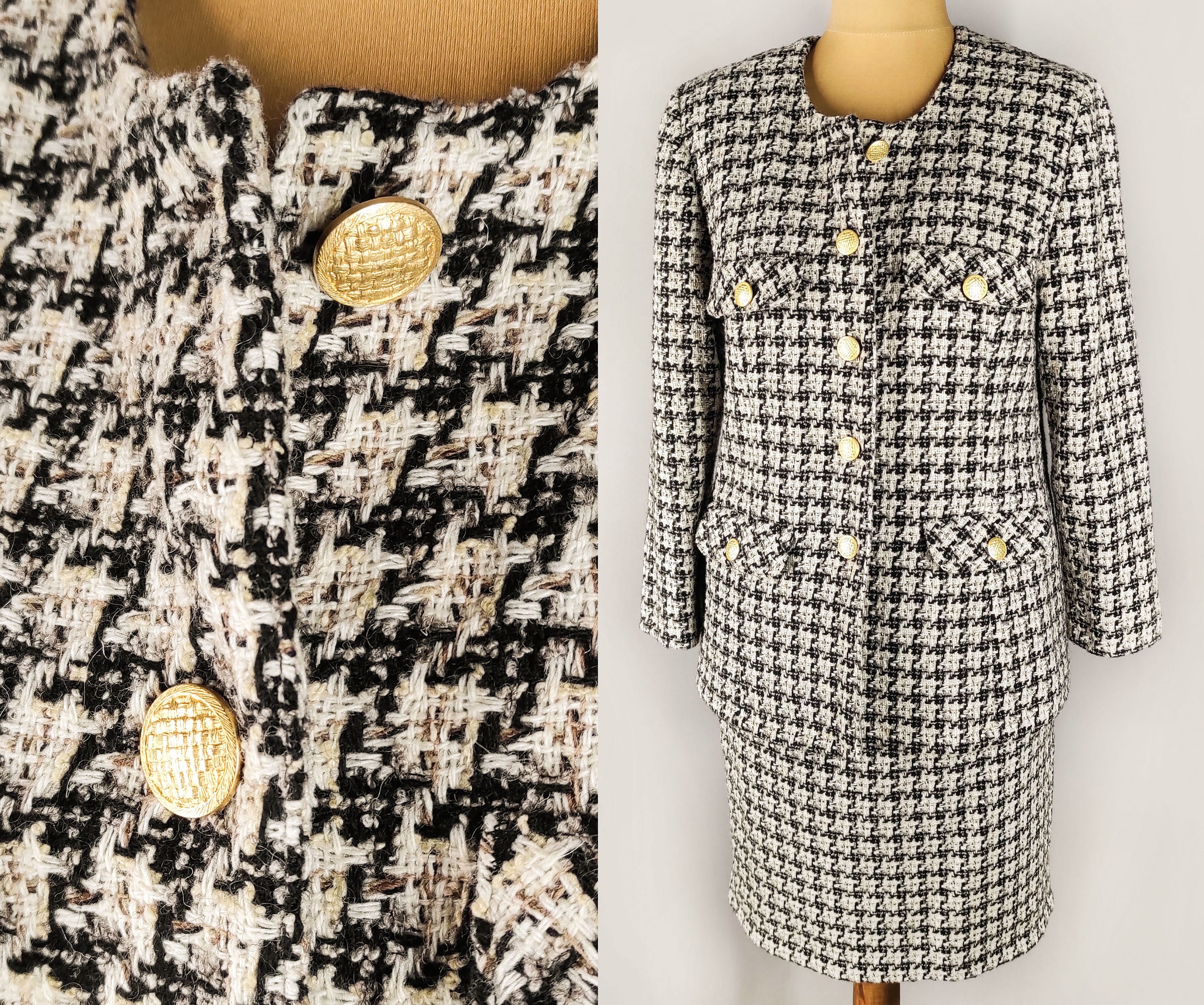 Vintage Tweed Suit Women's Skirt and Blazer Set Wool 