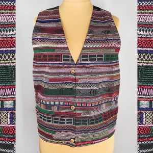 Vintage boho vest with embroidery, colorful tapestry vest