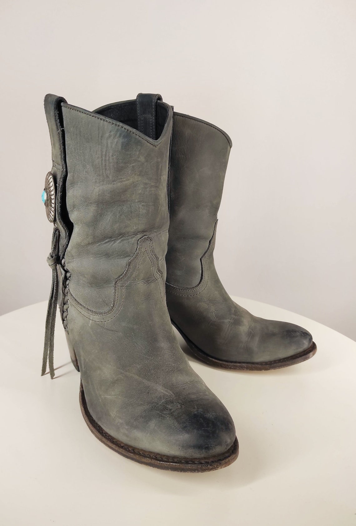 Leather Cowboy Boots With Tassels Women's Cowgirl Boots Etsy