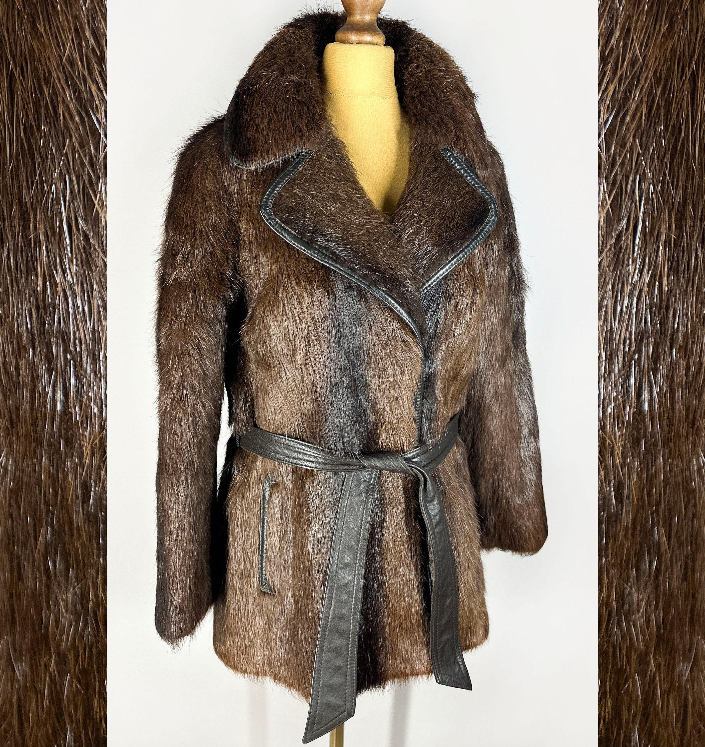 EMBA◆NUTRIA FURS COAT◆レディースヌートリアファーコート Vintage Belted Fur Coat, Nutria Winter Fur Jacket, Women's Real