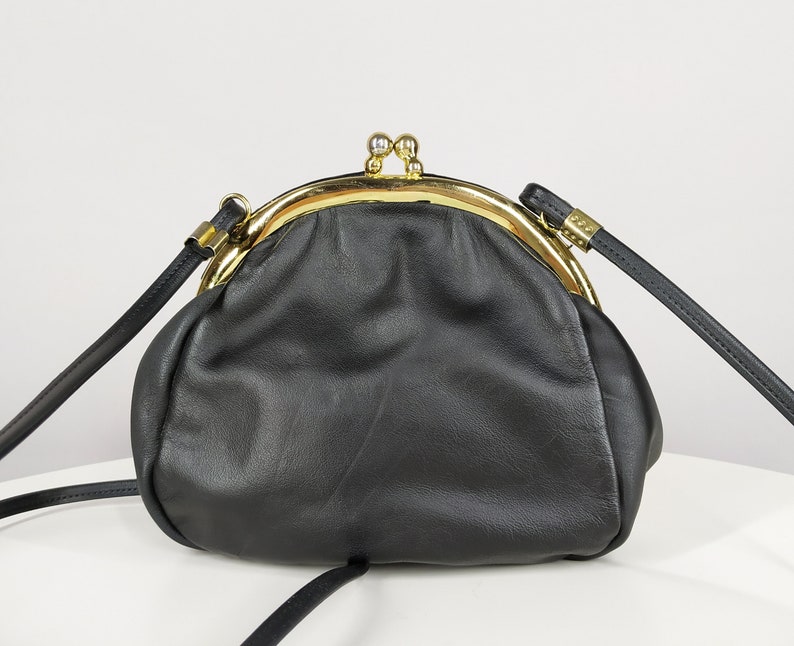 Vintage black shoulder bag, faux leather small crossbody bag image 3