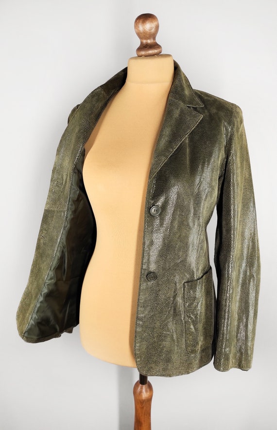 Vintage leather women's blazer, green snakeskin l… - image 7