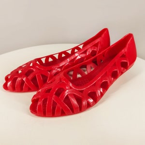 Vintage Jelly Shoes, Women's Red Jellies, Vintage Cutout Ballet