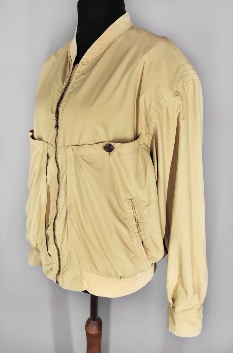 Vintage men's bomber jacket, yellow oversized jacket image 4