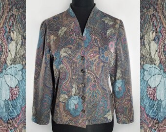 Kwiatowy vintage żakiet, lekka damska kurtka w print paisley