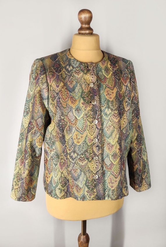 Vintage tapestry blazer with metallic sheen, wome… - image 2