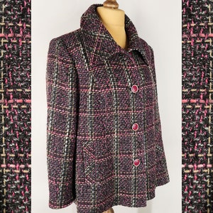 Vintage tweed jacket, wool blend women&#39;s jacket, colorful 90s fall blazer