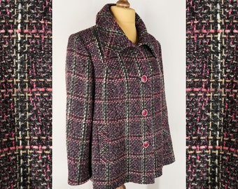 Vintage tweed jacket, wool blend women's jacket, colorful 90s fall blazer